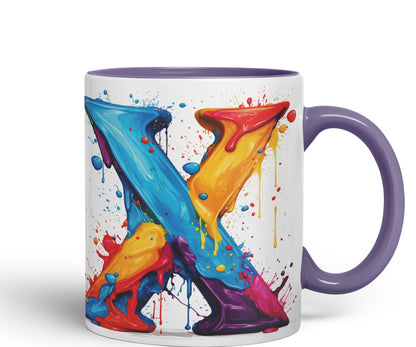 Letter X mug, Alphabet Letter X Monogram watercolour Ceramic Coloured Mug Cup for Tea Coffee Hot brew 330ml 11Oz Gift