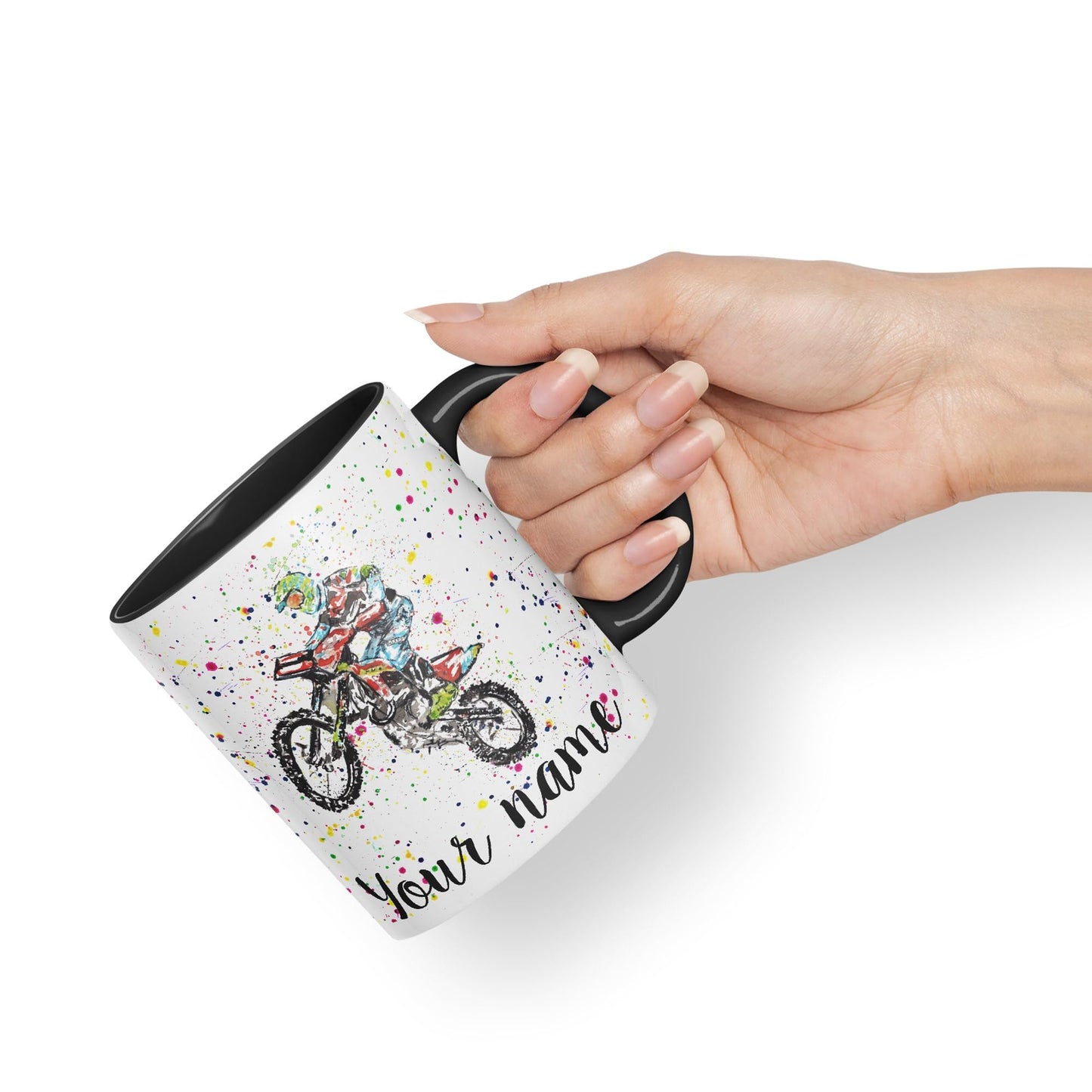 Vixar Personalised with Your Text Motocross Motorbike Motocycle Watercolour Art Coloured Ceramic Mug Cup Gift 330ml 11oz Custom Work Office Tea Coffee