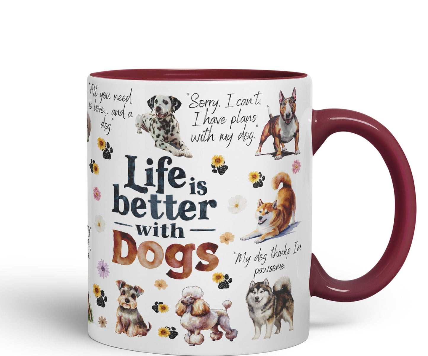 Life is better with Dogs joke pets Ceramic Coloured Mug Cup for Tea Coffee Hot brew 330ml 11Oz Gift