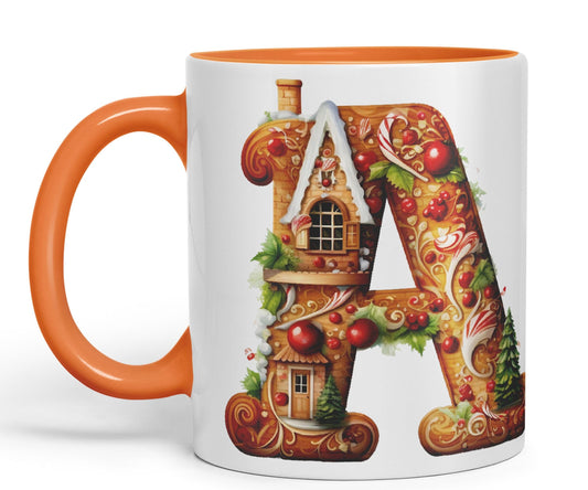 Ginger Alphabet Monogram Letters Letter Gingerbread Man Baked Joke sarkasm Sarcastic Orange Ceramic Coloured Mug Cup for Tea Coffee Hot Brew 330ml 11Oz Gift