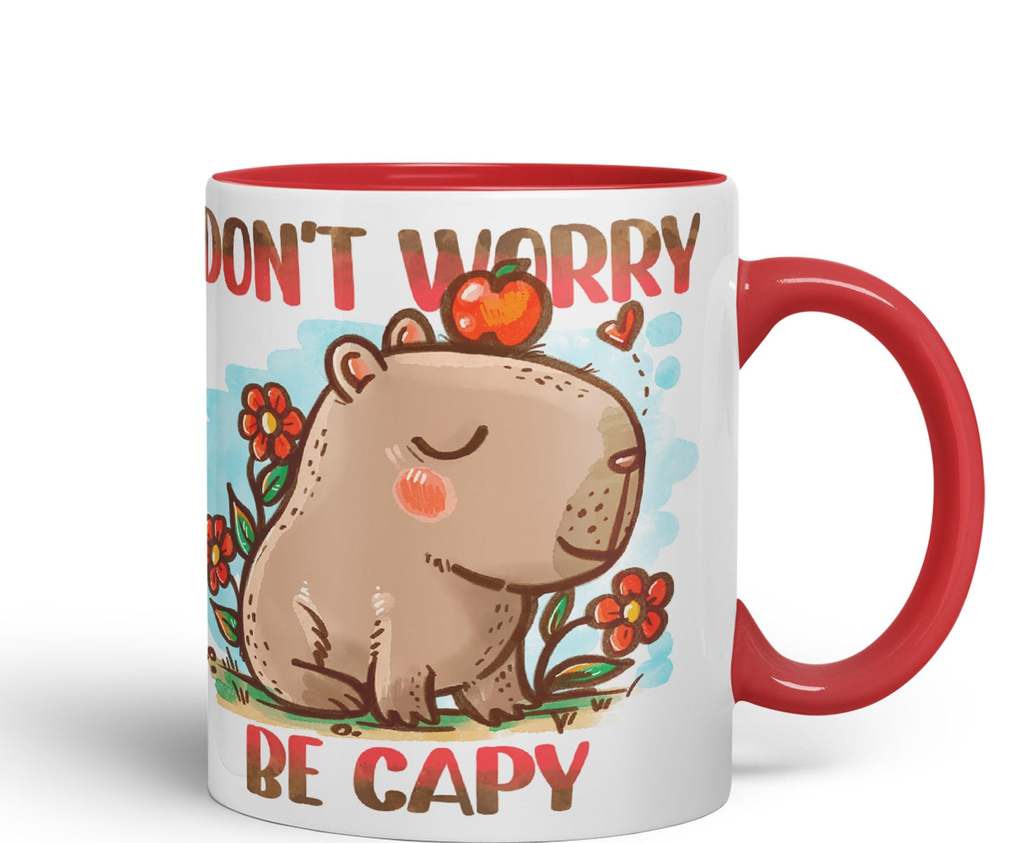 Vixar Capybara Don't Worry Be Capy Kawaii Joke Coloured Ceramic Mug Cup Gift 330ml 11oz Work Office Tea Coffee