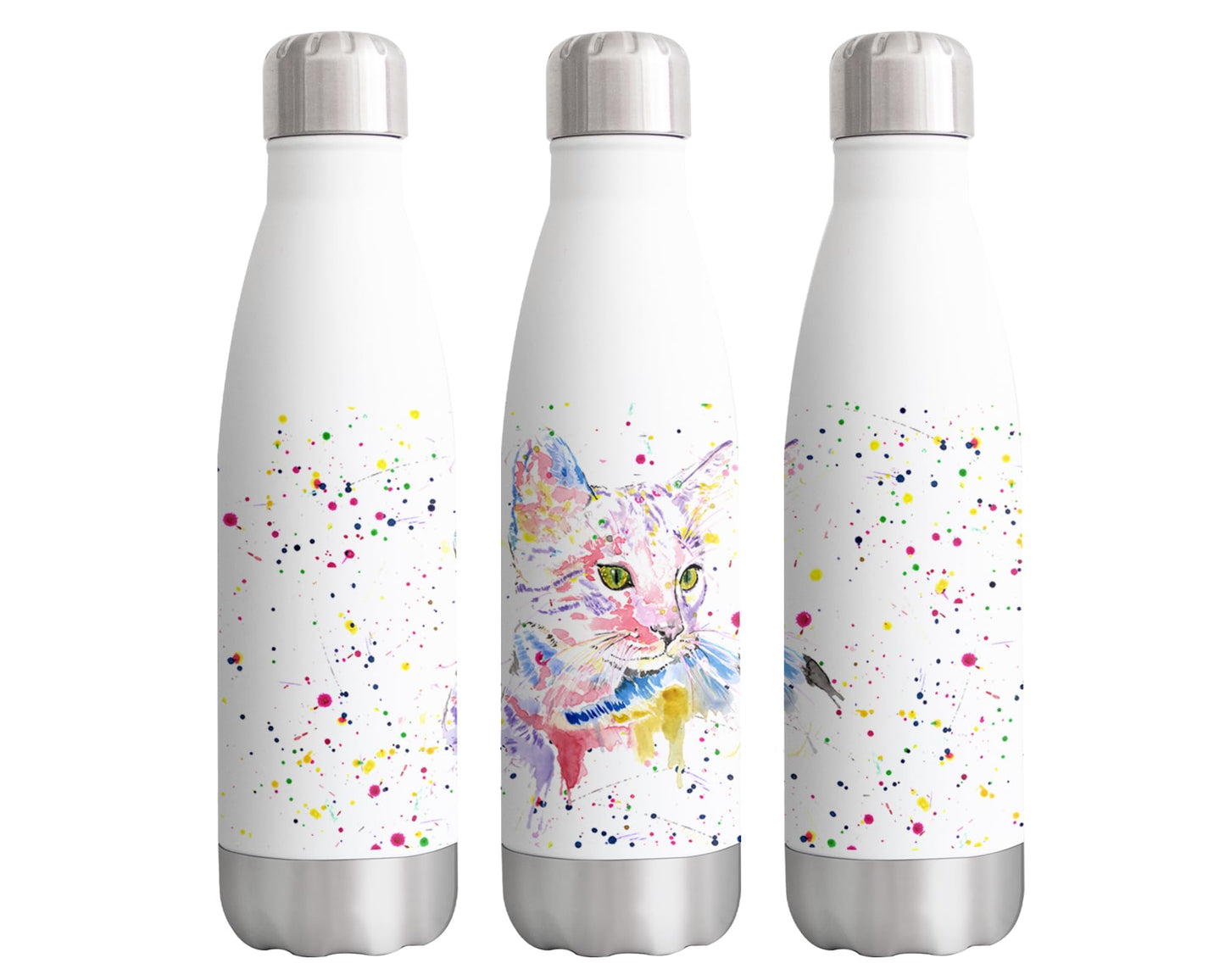 Vixar Cat Pink Kitten Pet Animals Watercolour Bottle double Wall insulated Stainless steel sport Drinks 500ml