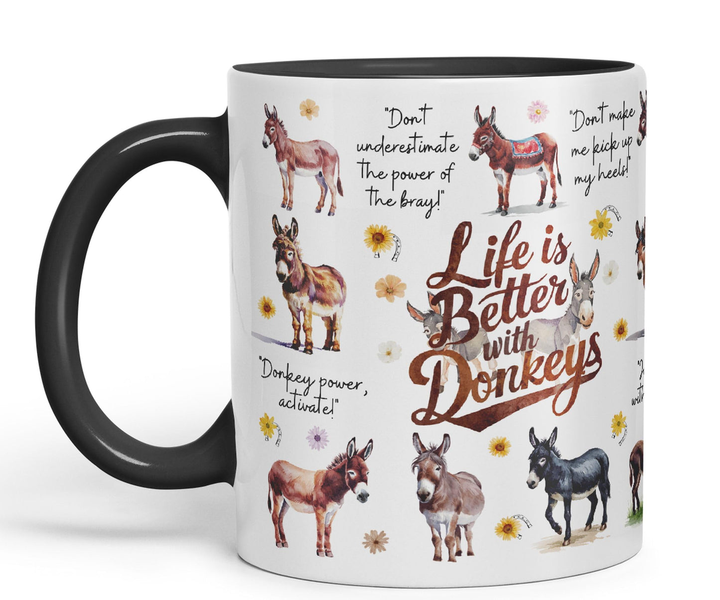 Life Better with Donkeys Joke sarkasm Sarcastic Ceramic Coloured Mug Cup for Tea Coffee Hot Brew 330ml 11Oz Gift