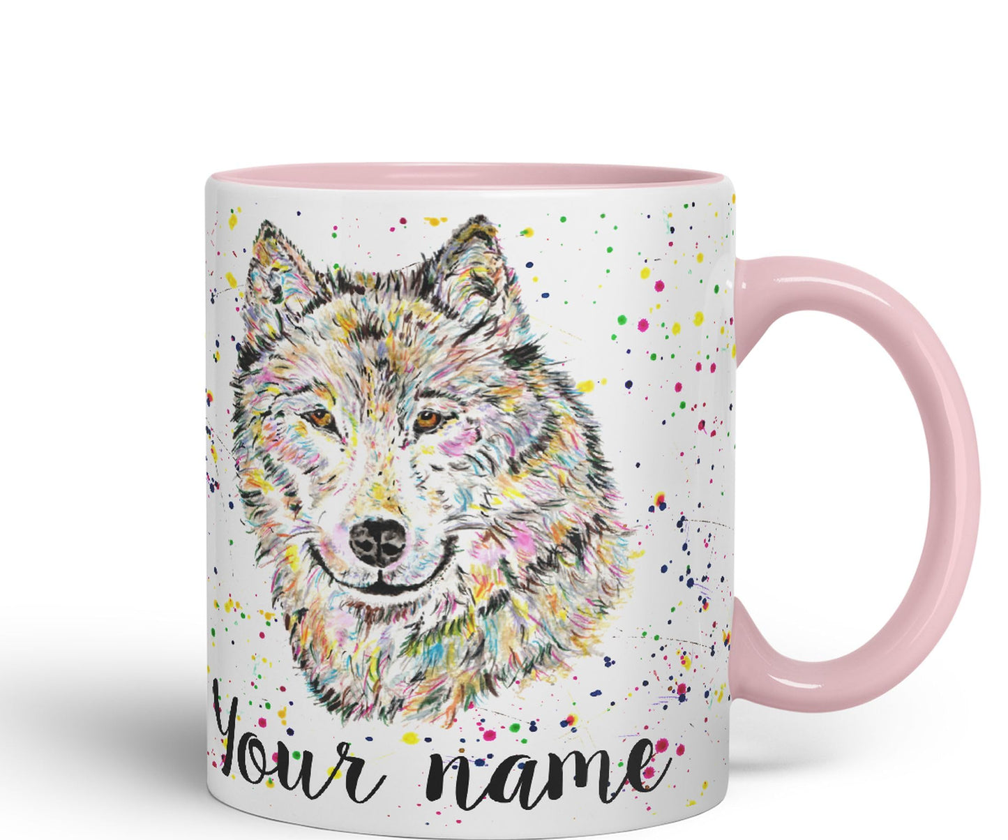 Vixar Personalised with Your Text Wolf Wolves Wildlife Animals Watercolour Art Coloured Ceramic Mug Cup Gift 330ml 11oz Custom Work Office Tea Coffee (O2)