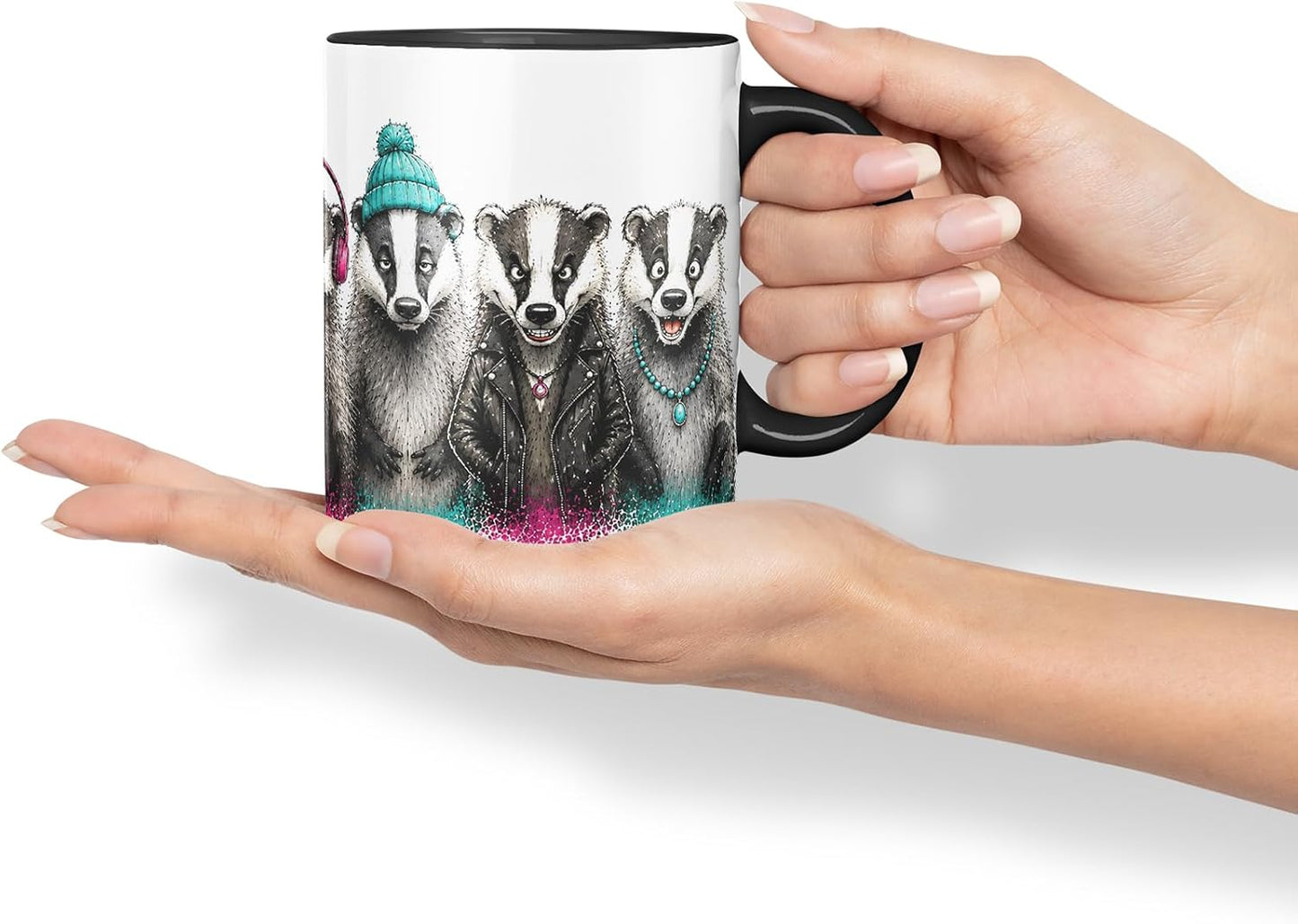 Vixar Funny Badger Mug – Cute Badger Animal Coloured Ceramic Mug Cup Gift, 11oz (Black)