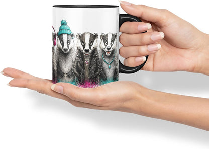 Vixar Funny Badger Mug – Cute Badger Animal Coloured Ceramic Mug Cup Gift, 11oz (Black)