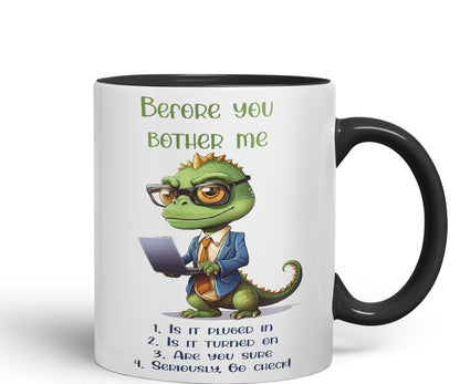 Before You Bother me Crocodile Joke sarkasm Sarcastic Ceramic Coloured Mug Cup for Tea Coffee Hot Brew 330ml 11Oz Gift