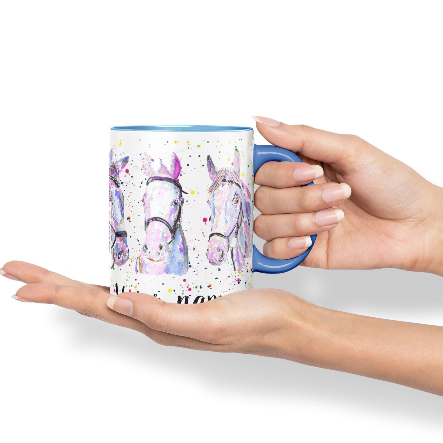 Vixar Personalised with Your Horses Horse Farm Animals Watercolour Art Coloured Mug Cup Gift Birthday Custom Work Office Tea Coffee