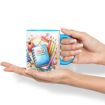 Vixar English Teacher Mug Thank You, End of School Gift Ceramic Coloured Mug Cup for Tea Coffee Hot Brew 330ml 11Oz Gift