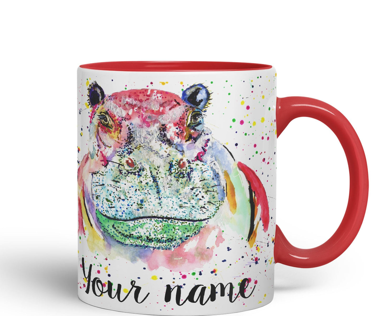 Vixar Personalised with Your Text Hippopotamus Hippo Wild Animals Watercolour Art Coloured Ceramic Mug Cup Gift 330ml 11oz Custom Work Office Tea Coffee