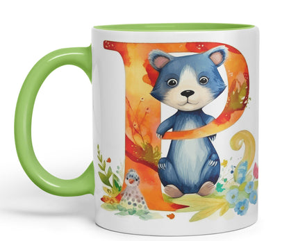 Letter P mug, Animals Alphabet Letter P Monogram animal for kids Ceramic Coloured Mug Cup for Tea Coffee Hot brew 330ml 11Oz Gift