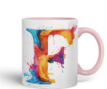 Letter F mug, Alphabet Letter F Monogram watercolour Ceramic Coloured Mug Cup for Tea Coffee Hot brew 330ml 11Oz Gift