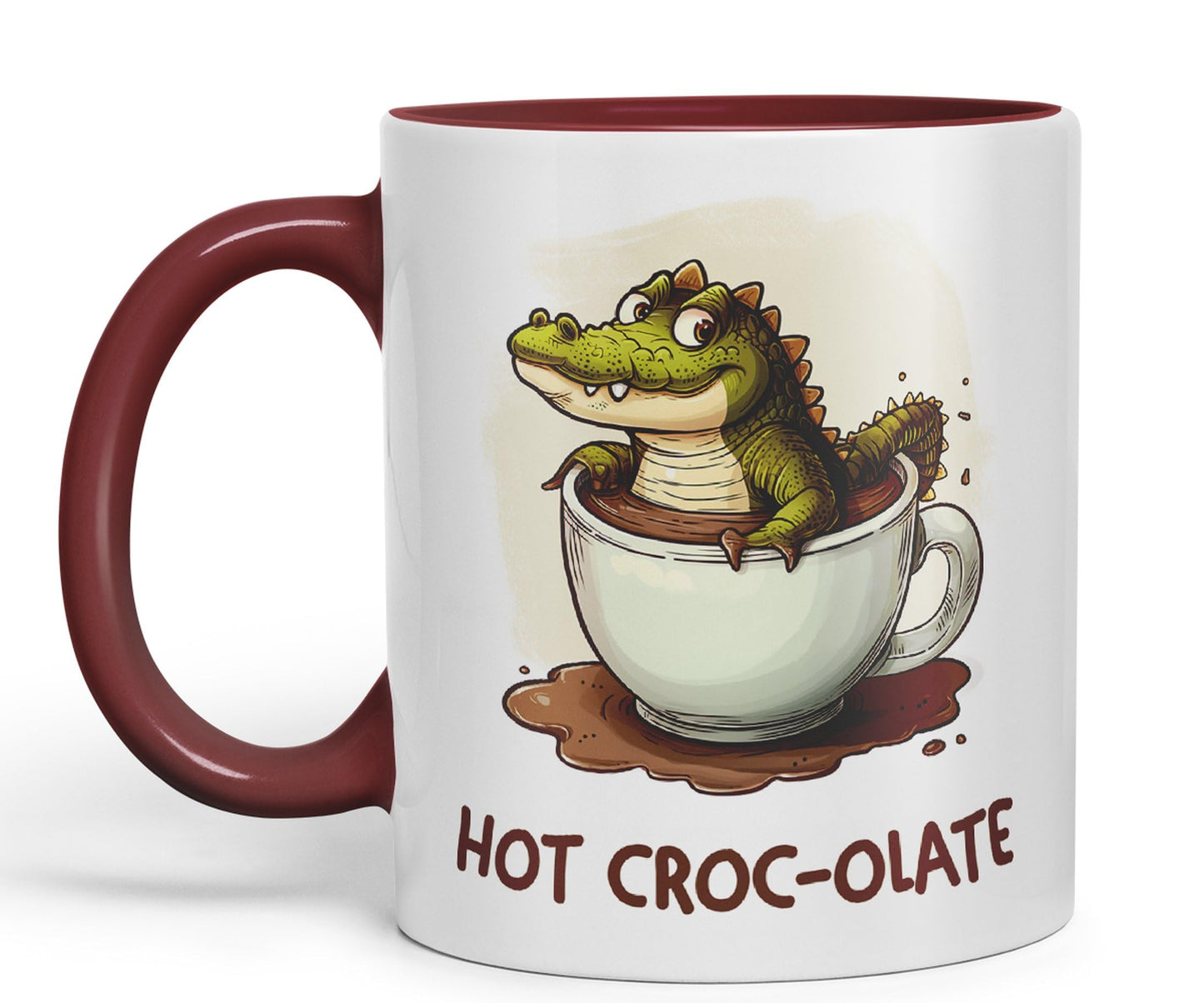 Hot Croc-olate, hot Chocolate Crocodile Joke sarkasm Sarcastic Ceramic Coloured Mug Cup for Tea Coffee Hot Brew 330ml 11Oz Gift