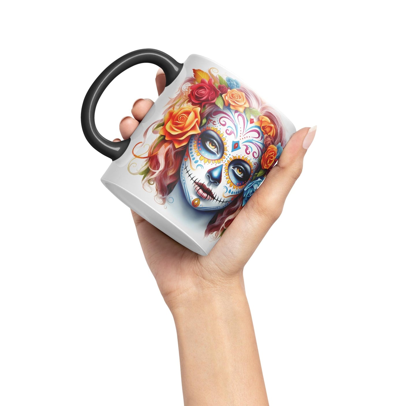 Sugar Skull and Roses Ceramic Coloured Mug Cup for Tea Coffee Hot Brew 330ml 11Oz Gift sk3