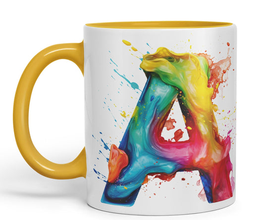 Letter A mug, Alphabet Letter A Monogram watercolour Ceramic Coloured Mug Cup for Tea Coffee Hot brew 330ml 11Oz Gift