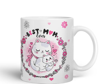 Vixar Best Mum Ever Cat with Kitten Ceramic Coloured Mug Cup Gift Tea Coffee Christmas Office Home