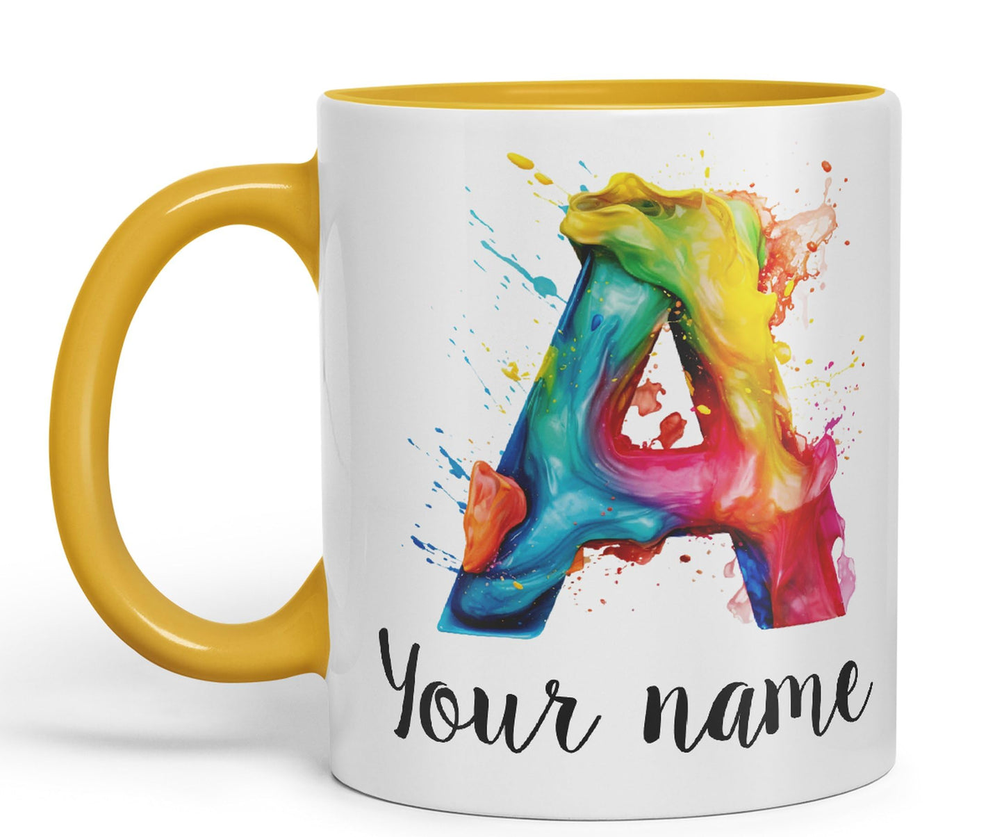 Personalised Letter A mug, Alphabet cusomized custom your Letter A Monogram watercolour Ceramic Coloured Mug Cup for Tea Coffee Hot brew 330ml 11Oz Gift