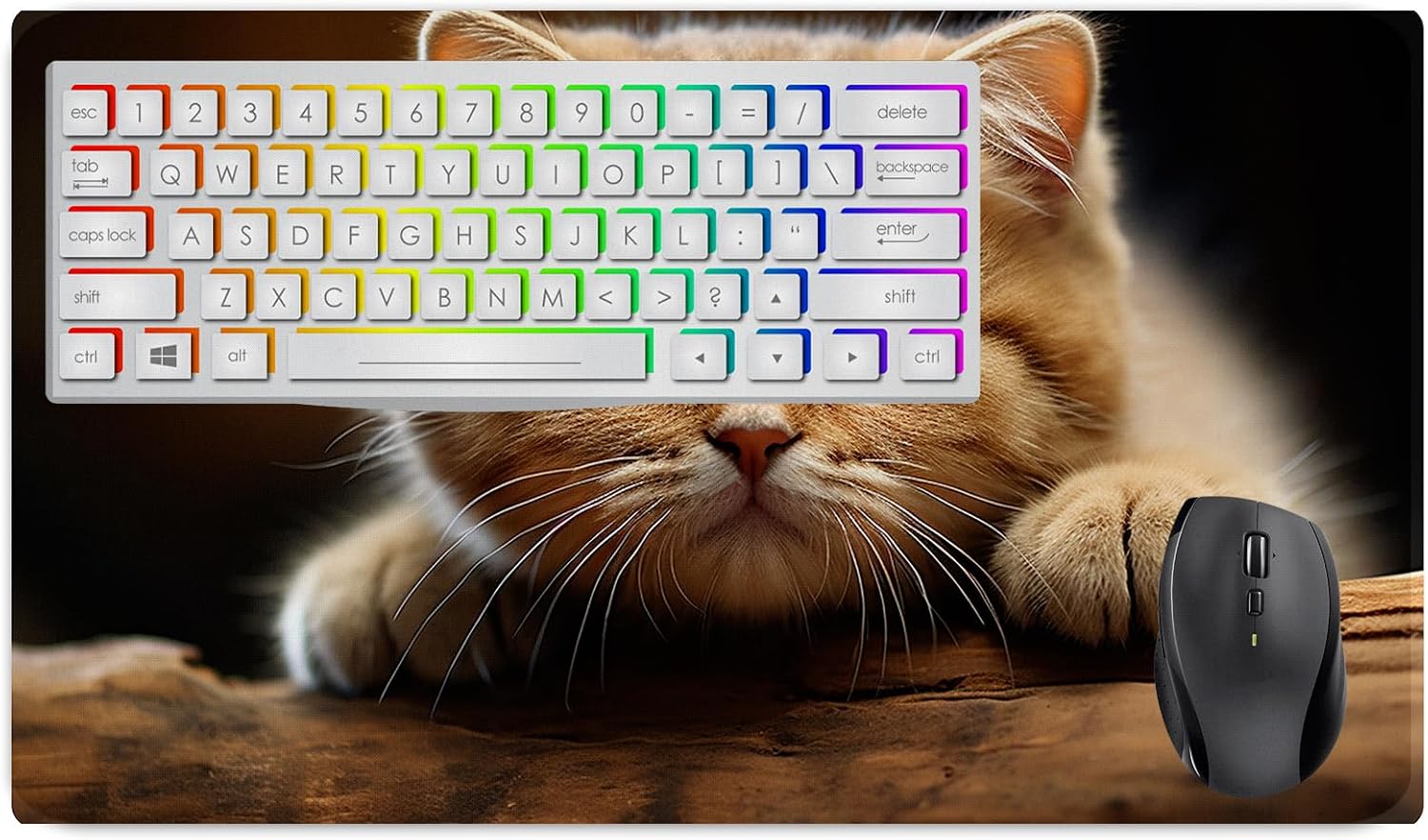 Vixar Curious Ginger Cat Large Desk Mat – Cute Feline Portrait Fabric Mouse Pad with 3mm Non-Slip Rubber Base, 600 x 350mm