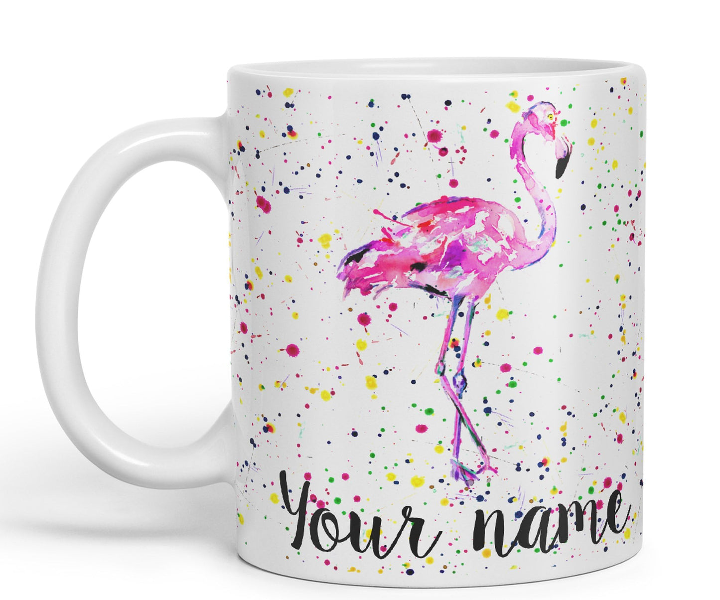 Vixar Personalised with Your Text Flamingo Bird Animals Watercolour Art Coloured Ceramic Mug Cup Gift 330ml 11oz Custom Work Office Tea Coffee