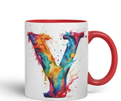 Letter Y mug, Alphabet Letter R Monogram watercolour Ceramic Coloured Mug Cup for Tea Coffee Hot brew 330ml 11Oz Gift