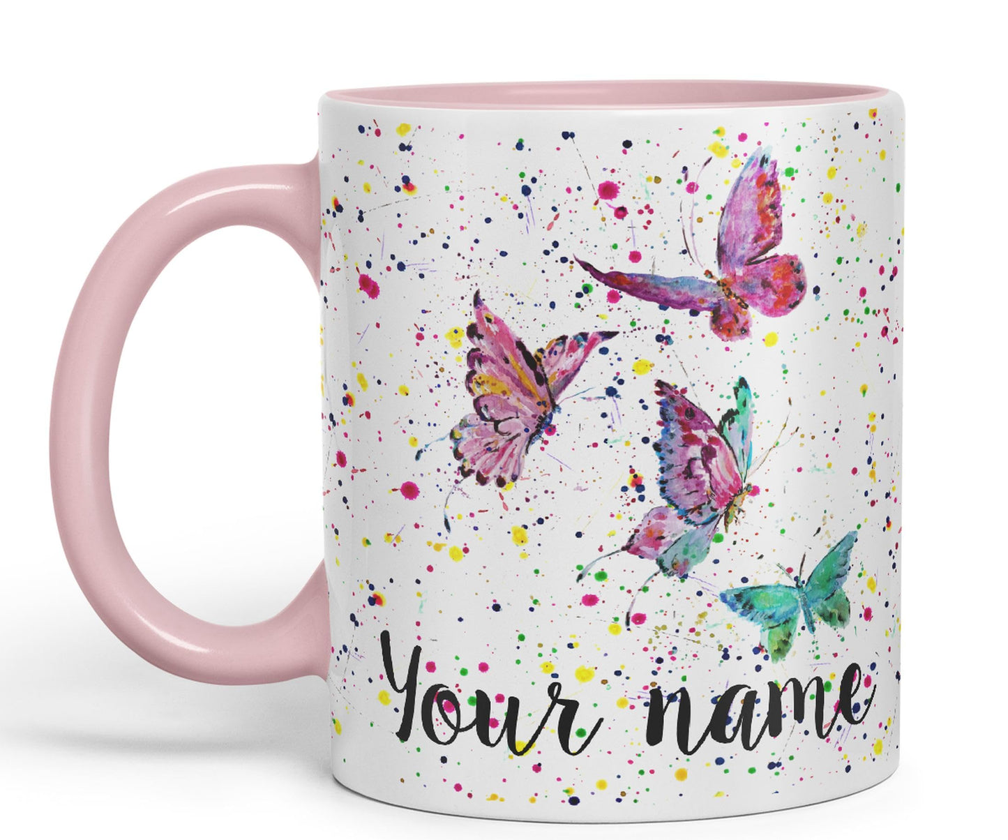 Personalised mug with Your Text name Butterfly animals Watercolour Art Coloured Ceramic Mug Cup Gift 330ml 11oz Custom Work Office Tea Coffee