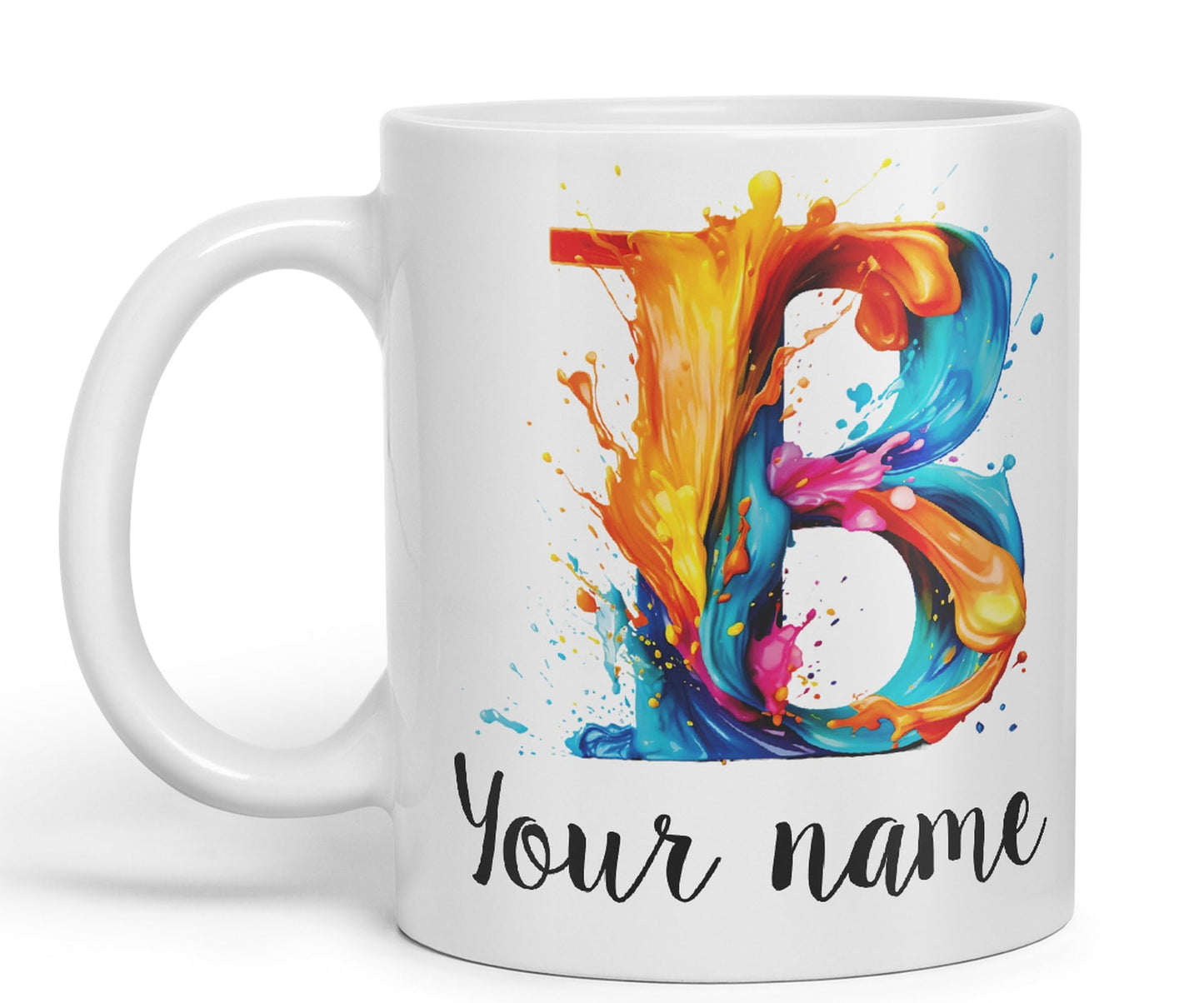 Personalised Letter B mug, Alphabet cusomized custom your Letter B Monogram watercolour Ceramic Coloured Mug Cup for Tea Coffee Hot brew 330ml 11Oz Gift