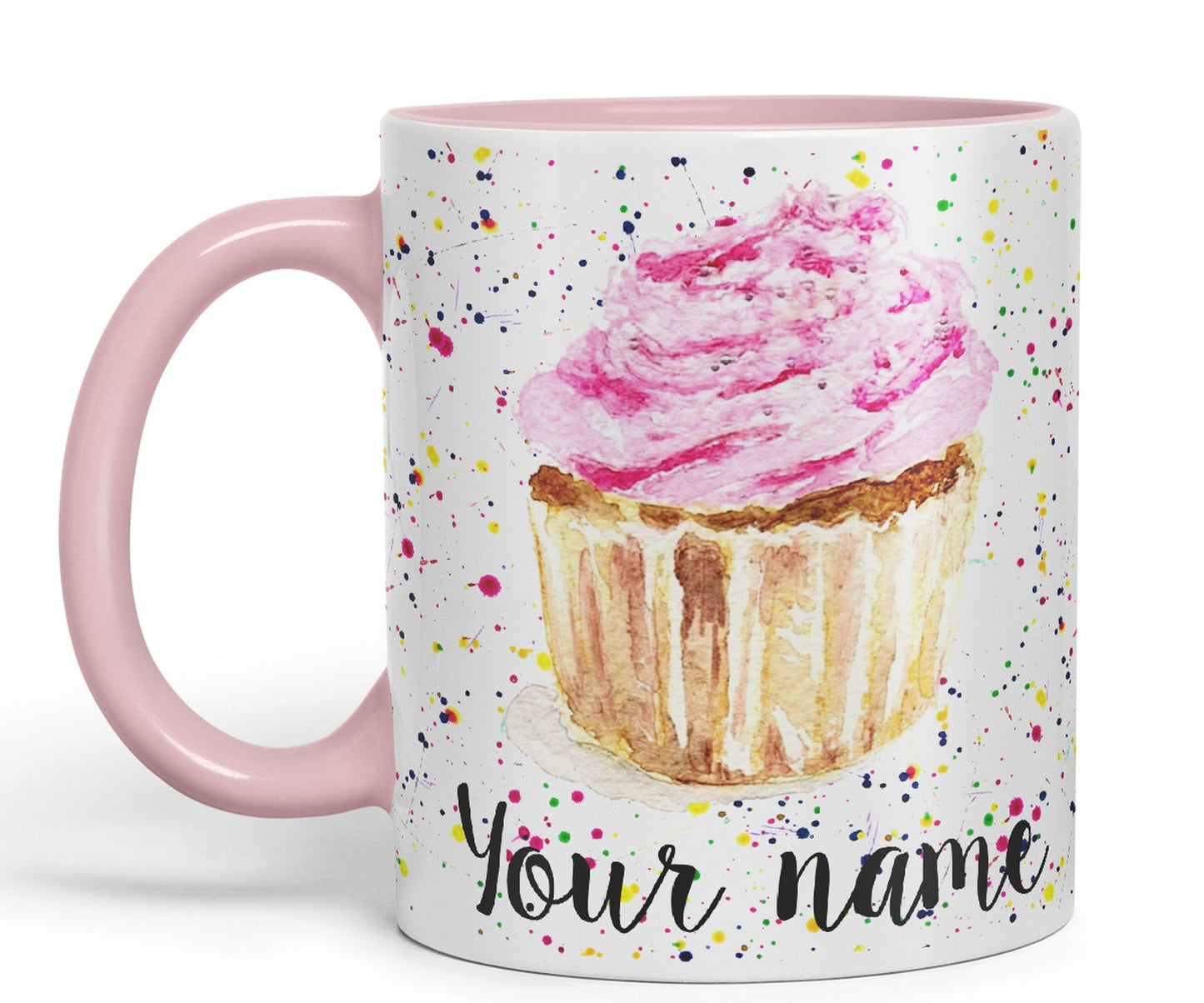 Vixar Personalised with Your Text Cupcake Cake Watercolour Art Coloured Ceramic Mug Cup Gift 330ml 11oz Custom Work Office Tea Coffee