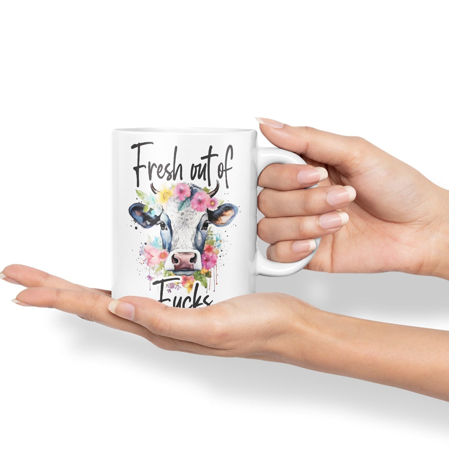 Fresh Out of Fu Cow Joke sarkasm Sarcastic Ceramic Coloured Mug Cup for Tea Coffee Hot Brew 330ml 11Oz Gift