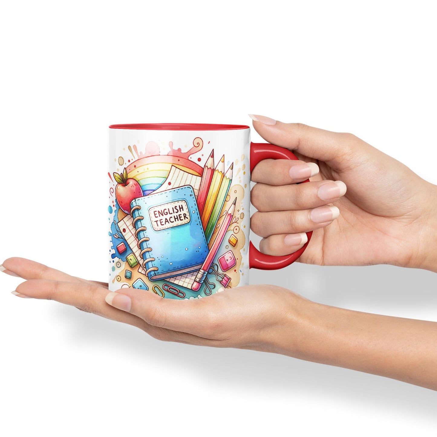 Vixar English Teacher Mug Thank You, End of School Gift Ceramic Coloured Mug Cup for Tea Coffee Hot Brew 330ml 11Oz Gift