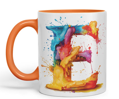 Letter E mug, Alphabet Letter E Monogram watercolour Ceramic Coloured Mug Cup for Tea Coffee Hot brew 330ml 11Oz Gift