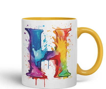 Letter H mug, Alphabet Letter H Monogram watercolour Ceramic Coloured Mug Cup for Tea Coffee Hot brew 330ml 11Oz Gift