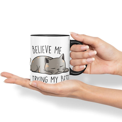 Vixar Belive Me I'm Trying My Best Cats Sarcastic Joke Ceramic Coloured Mug Cup for Tea Coffee Hot Brew 330ml 11oz