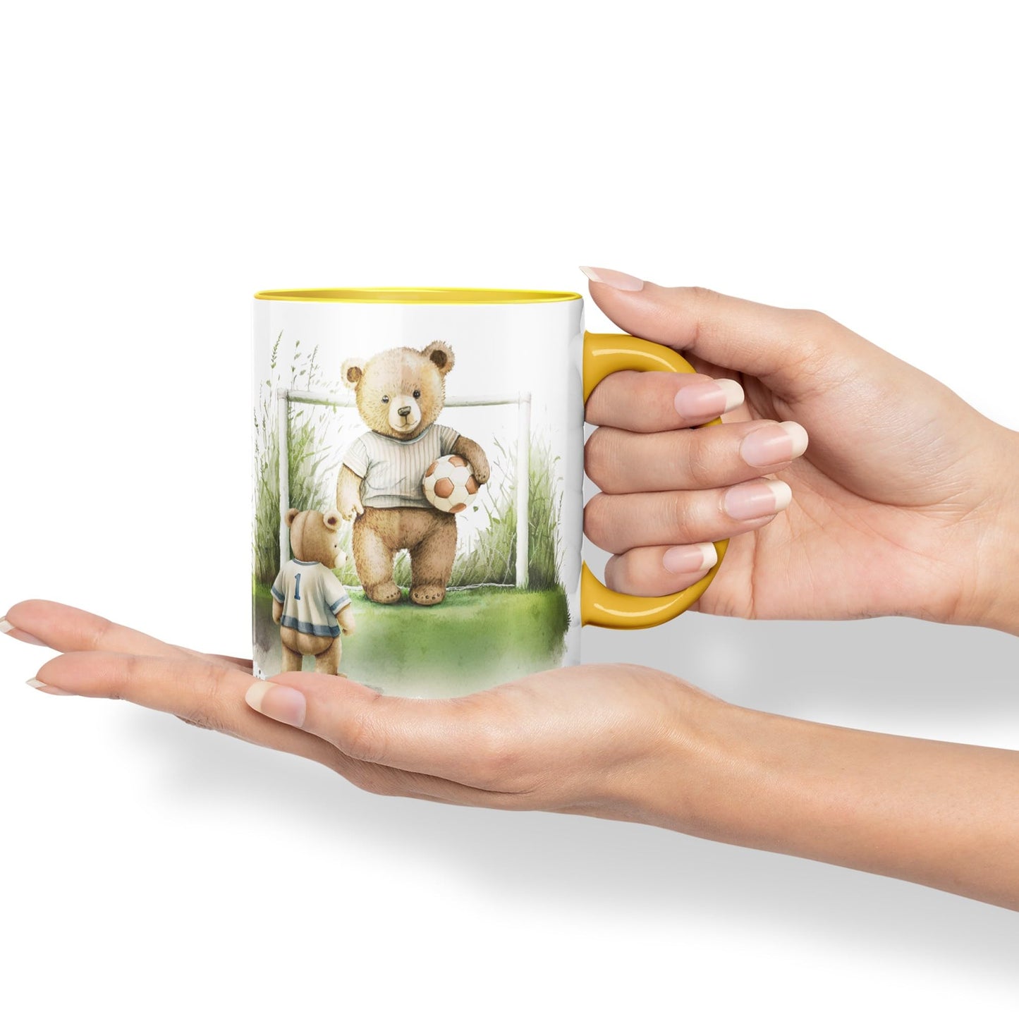 Vixar Teddy Bear Football Father and Son Ceramic Mug Coloured Mug Cup Gift Birthday Work Office Tea Coffee