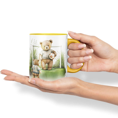 Vixar Teddy Bear Football Father and Son Ceramic Mug Coloured Mug Cup Gift Birthday Work Office Tea Coffee