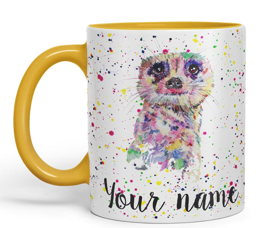 Vixar Personalised with Your Text Meerkat Dessert Wildlife Animals Watercolour Art Coloured Ceramic Mug Cup Gift 330ml 11oz Custom Work Office Tea Coffee