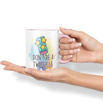 Don't be a Twatsicle Ice Sarcastic Joke Ceramic Coloured Mug Cup for Tea Coffee Hot Brew 330ml 11Oz