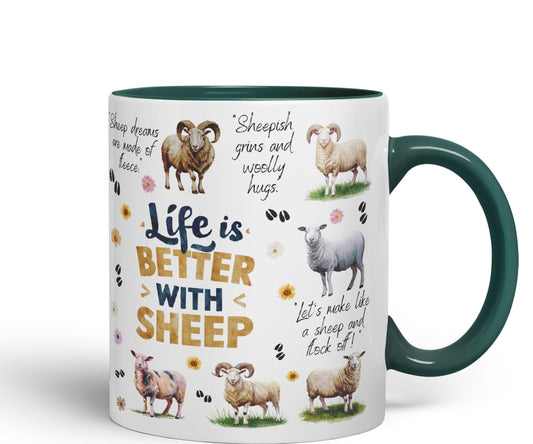 Life Better with Sheep Joke sarkasm Sarcastic Ceramic Coloured Mug Cup for Tea Coffee Hot Brew 330ml 11Oz Gift