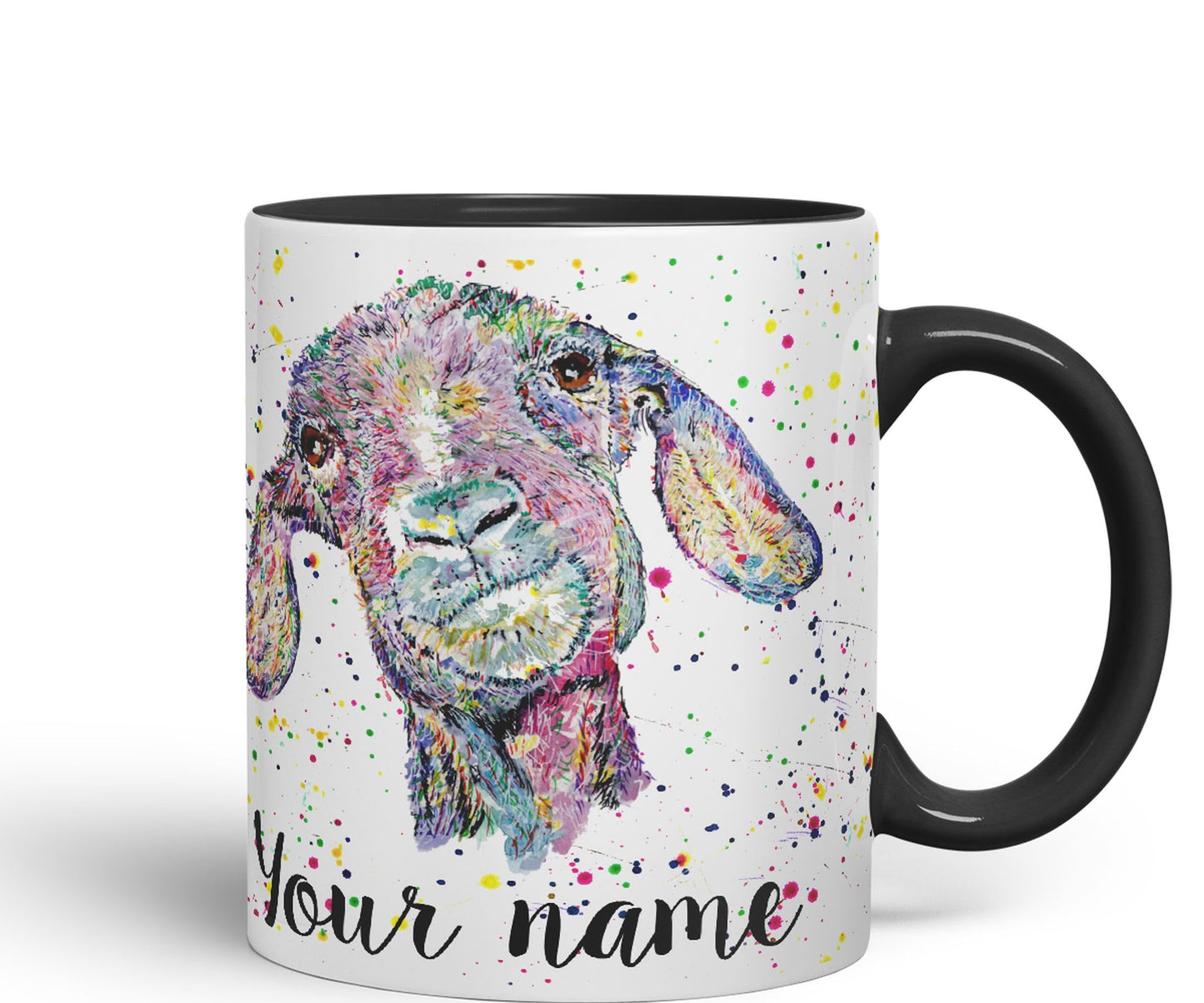 Vixar Personalised with Your Text Goat Farm Animals Watercolour Art Coloured Ceramic Mug Cup Gift 330ml 11oz Custom Work Office Tea Coffee