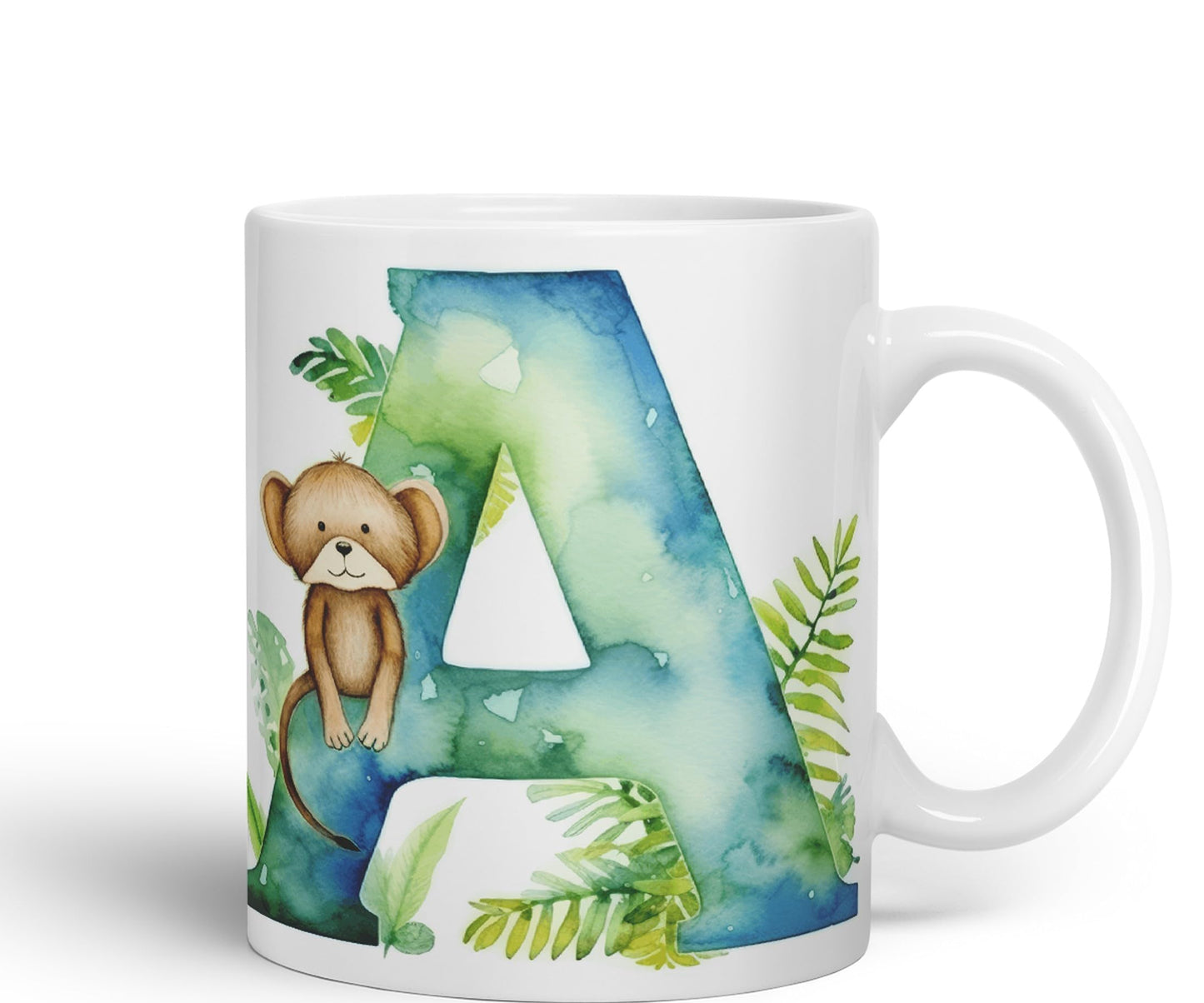 Letter A mug, Animals Alphabet Letter A Monogram animal for kids Ceramic Coloured Mug Cup for Tea Coffee Hot brew 330ml 11Oz Gift