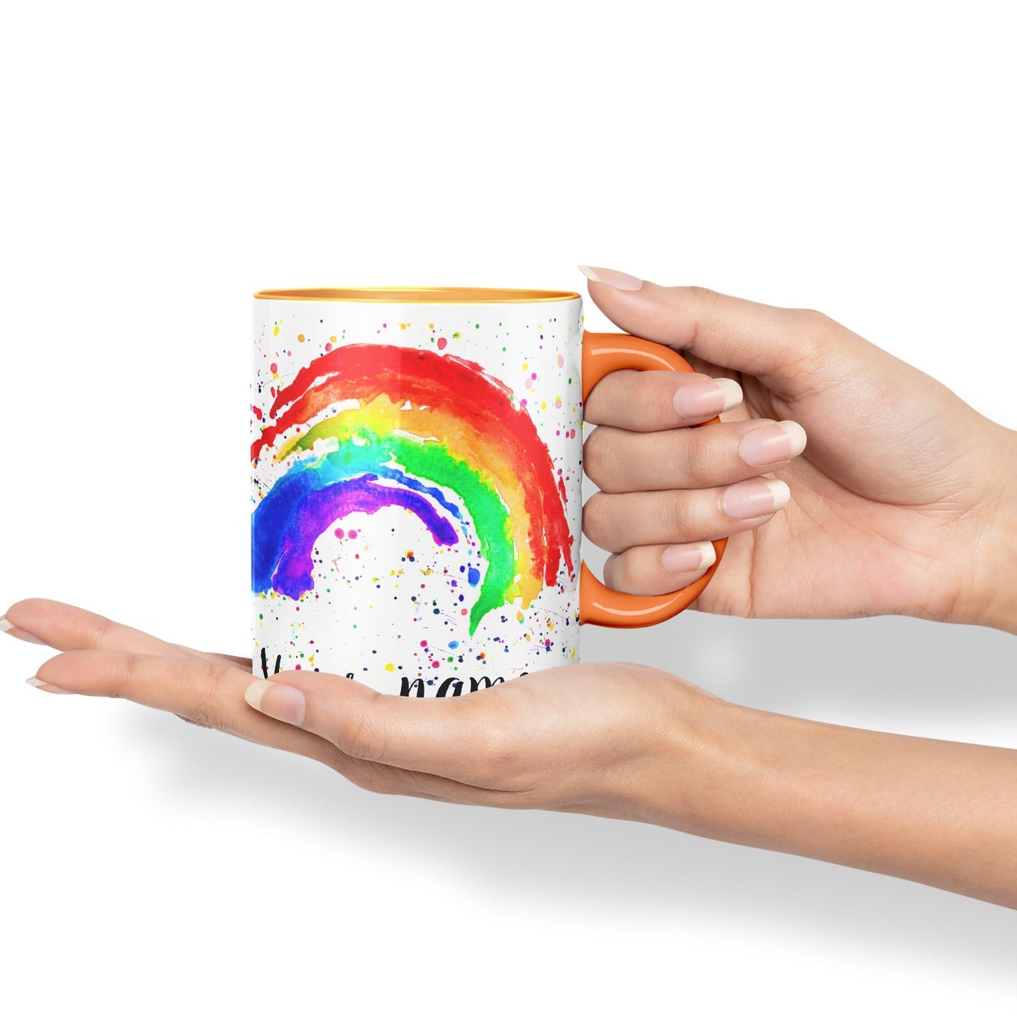 Vixar Personalised with Your Text Rainbow Watercolour Art Coloured Ceramic Mug Cup Gift 330ml 11oz Custom Work Office Tea Coffee (O1)