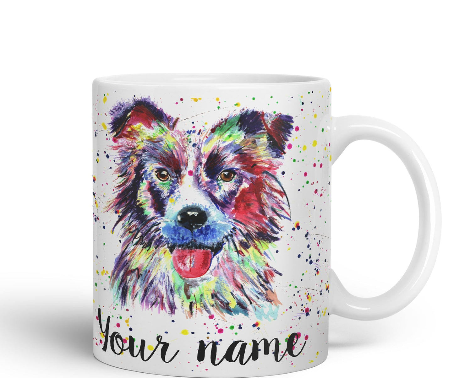 Vixar Personalised with Your Text Border Collie Dog Pet Animal Watercolour Art Coloured Ceramic Mug Cup Gift 330ml 11oz Custom Work Office Tea Coffee