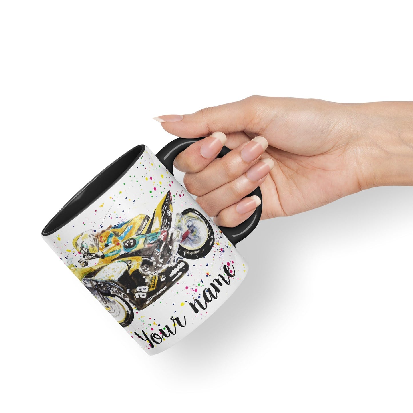 Vixar Personalised with Your Text Motorbike Motocycle Watercolour Art Coloured Ceramic Mug Cup Gift 330ml 11oz Custom Work Office Tea Coffee