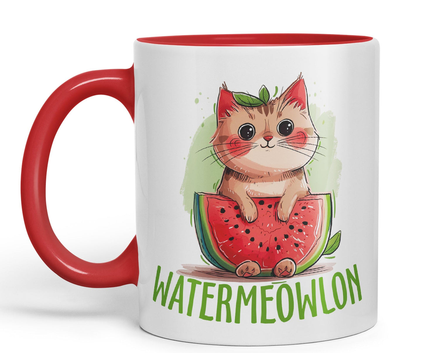 Watermeowlon Watermelon Kitty Cat Joke sarkasm Sarcastic Ceramic Coloured Mug Cup for Tea Coffee Hot Brew 330ml 11Oz Gift