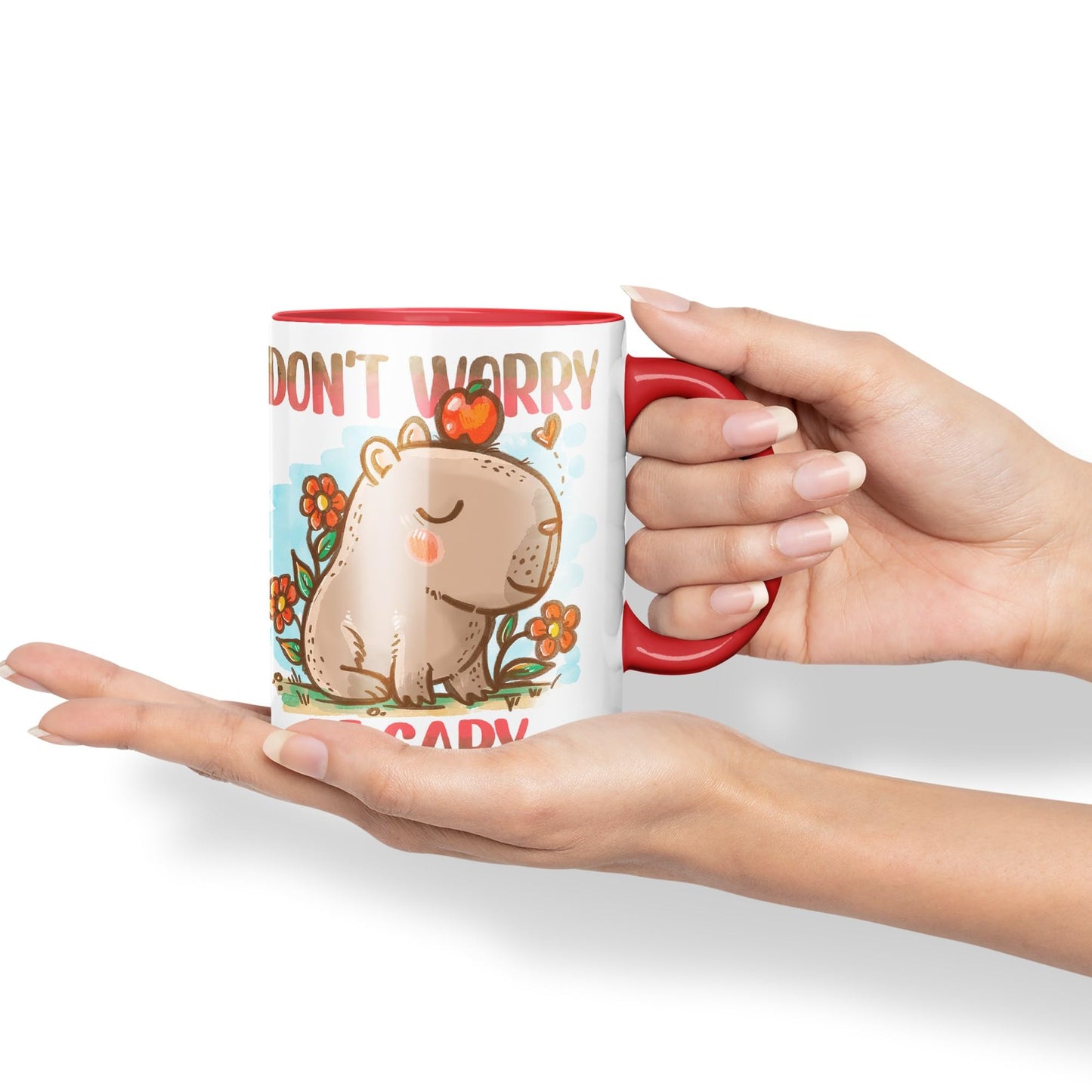 Vixar Capybara Don't Worry Be Capy Kawaii Joke Coloured Ceramic Mug Cup Gift 330ml 11oz Work Office Tea Coffee