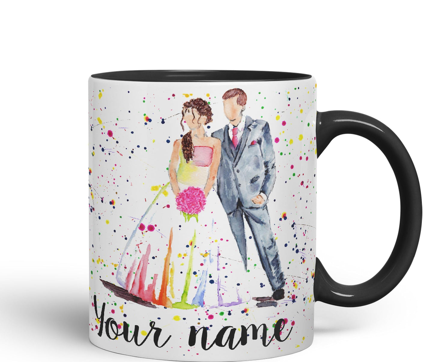 Vixar Personalised with Your Text Wedding Mr and Mrs Bride and Groom Art Coloured Ceramic Mug Cup Gift 330ml 11oz Custom Work Office Tea Coffee