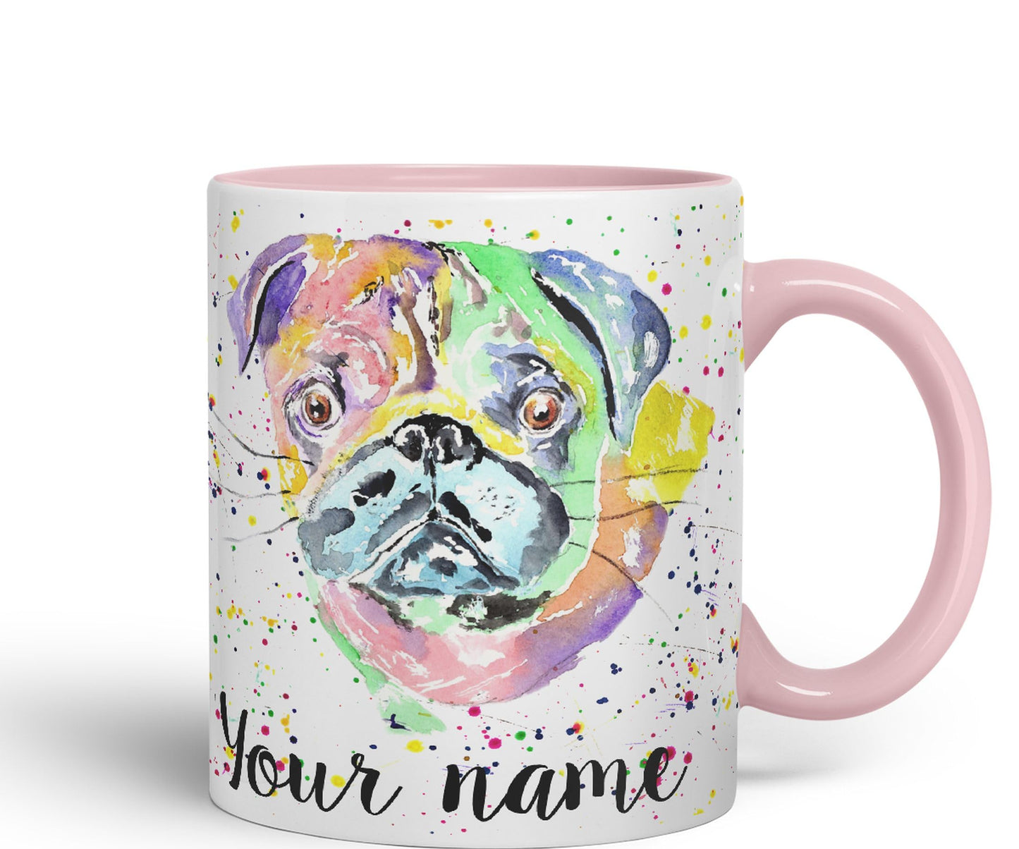 Vixar Personalised with Your Text Pug Chinese Dog Pet Art Coloured Ceramic Mug Cup Gift 330ml 11oz Custom Work Office Tea Coffee