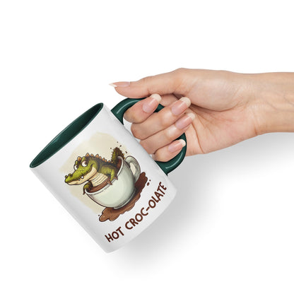 Hot Croc-olate, hot Chocolate Crocodile Joke sarkasm Sarcastic Ceramic Coloured Mug Cup for Tea Coffee Hot Brew 330ml 11Oz Gift