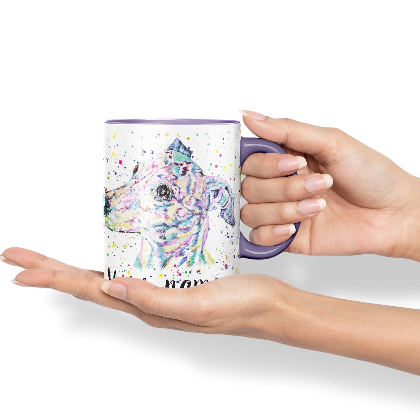 Vixar Personalised with Your Text Greyhound Racing Dog Pet Watercolour Art Coloured Ceramic Mug Cup Gift 330ml 11oz Custom Work Office Tea Coffee