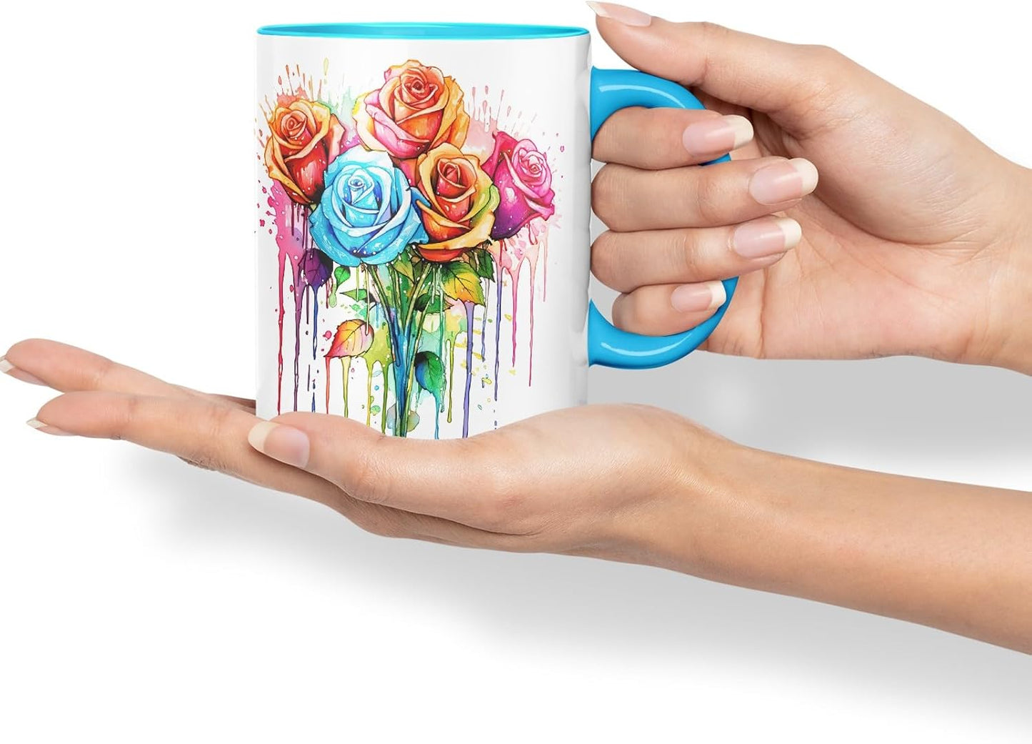 Vixar Rose Garden Classic Mug Coloured Ceramic Mug Cup Gift, 11oz (Light Blue)