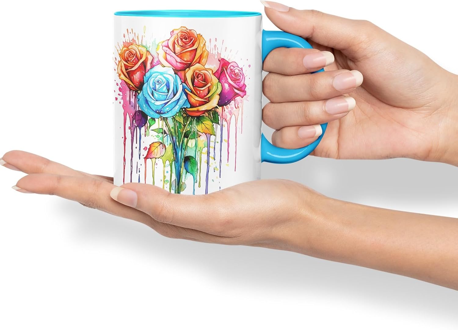 Vixar Rose Garden Classic Mug Coloured Ceramic Mug Cup Gift, 11oz (Light Blue)